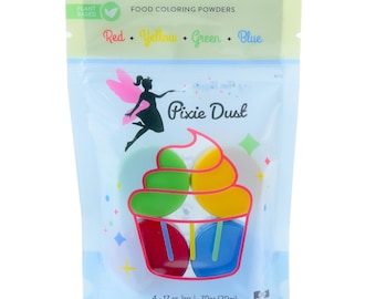 Juego de colorantes alimentarios en polvo sin colorantes: rojo, azul, verde y amarillo, de origen vegetal, totalmente naturales, sin sabor, POLVO DE DIENTE DE HADAS, pequeño, 20 g en total.