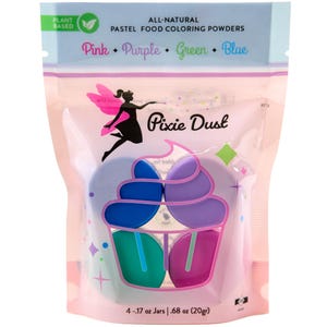 ピンク、パープル、グリーン、ブルーのパステルカラーの植物由来のオールナチュラル食品着色パウダー | 染料不使用。ケーキのフロスティング、アイシング、ドリンクに最適です。