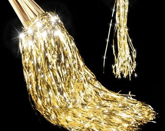Lighted Wedding Wands LED Tinsel Wedding Wands Light up Wedding Streamers for Wedding Send off and Exits Birthday Party Favors (Gold Tinsel)