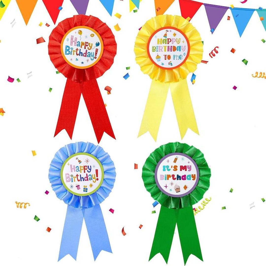 12 Pieces Happy Birthday Award Ribbon Birthday Tinplate Badge Pins ...