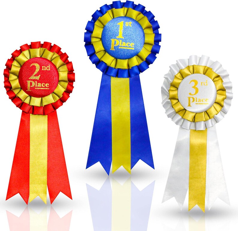 Premium Award Ribbons Blue,red,white - 1st, 2nd, 3rd Place - 1 Set (3 ...