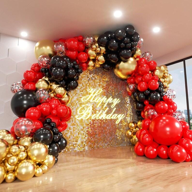 Red and Black Gold Balloons Arch Kit, 140Pcs Different Sizes inch Red Black Gold Balloon and Confetti Party Balloon Garland Kit for Party.
