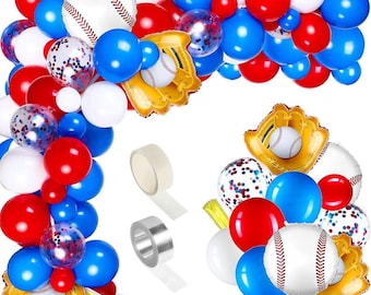 Baseball Balloons Arch Garland Kit Baseball Party Decorations Red Blue White Confetti Balloons Baseball Foil Balloon Birthday Party Supplies