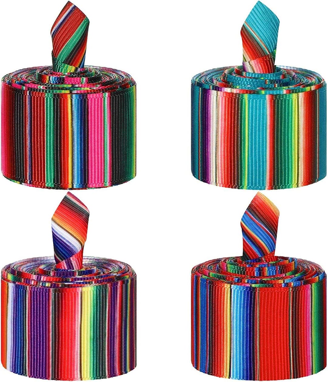 Mexican Serape Ribbon Fiesta Ribbon 4 Rolls Rainbow Striped Ribbon ...