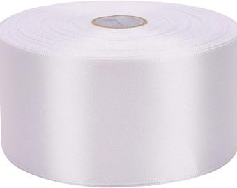 2 inch x 50 Yards White Single Face Satin Ribbon Solid Fabric Ribbon for Gift Wrapping Floral Bouquets Wedding Birthday Party