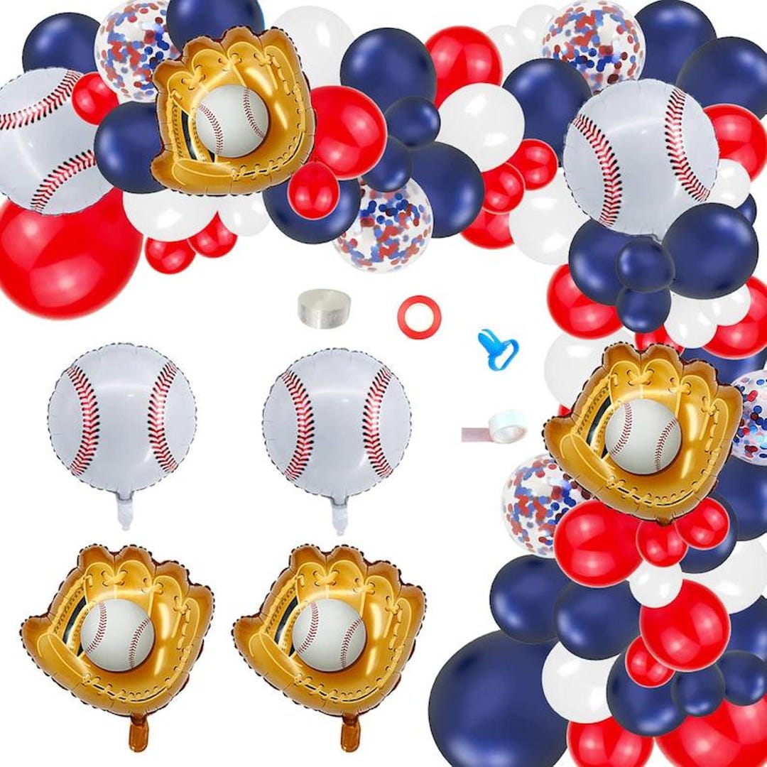 Baseball Balloon Arch Garland 146 Pcs Baseball Aluminum Foil Glove Red ...
