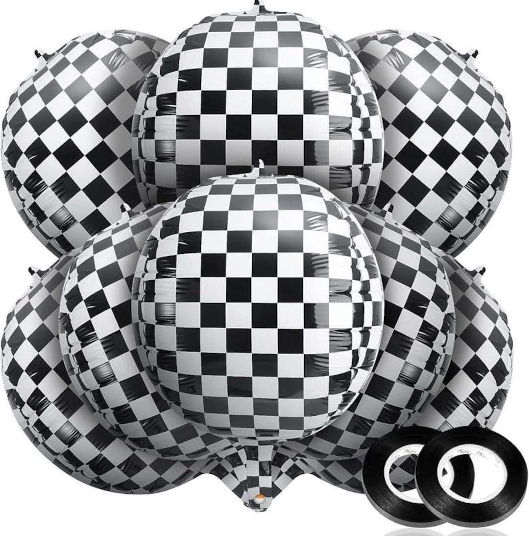 Foil Checkered Balloons 22 Inch Checkered Racing Car Balloons Black ...