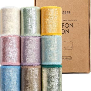 Multicolour Silk Chiffon Ribbon,Frayed Shimmery Silk Ribbon for Bridal Flower Bouquet Christmas Gift Wrapping