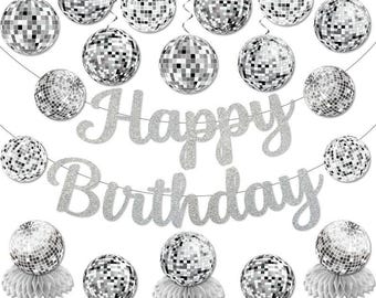 Disco Birthday Party Decorations, Disco Happy Birthday Banner Silver Disco Ball Hanging Swirls, Disco Ball Centerpieces, Disco Themed Party