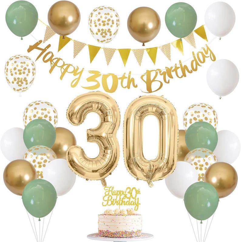 30th Birthday Decorations for Women Men Happy 30th Birthday Banner with Birthday Cake Topper Number 30 Foil Balloon.