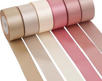 1 Inch Blush Champagne Ribbon Blush Pink and Gold Silk Ribbon for Valentine's Day Wedding Bridal Bouquet Mother's Day