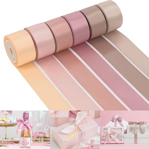 Dusty Rose Wedding Ribbon Double-Faced Satin Ribbon Assortment 1&quot; Wide Rose Pink Silk Ribbons for Gift Wrap Wedding Bridal Baby Shower