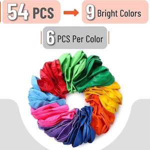 Balloons, 12 Inch, 54 Pack, Vibrant Colors, Party Balloons, Rainbow Balloons, Latex Balloons, Balloons for Birthday Party, Colorful Balloon