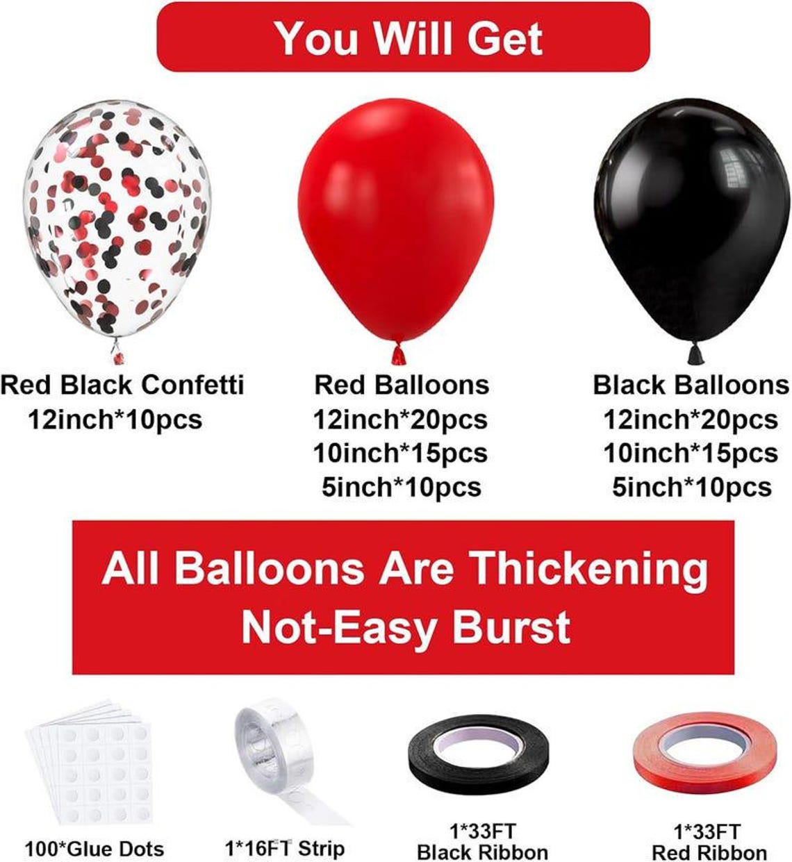 Red Black Balloons Garland Kit 100pcs Black Red Balloons and Red Black ...