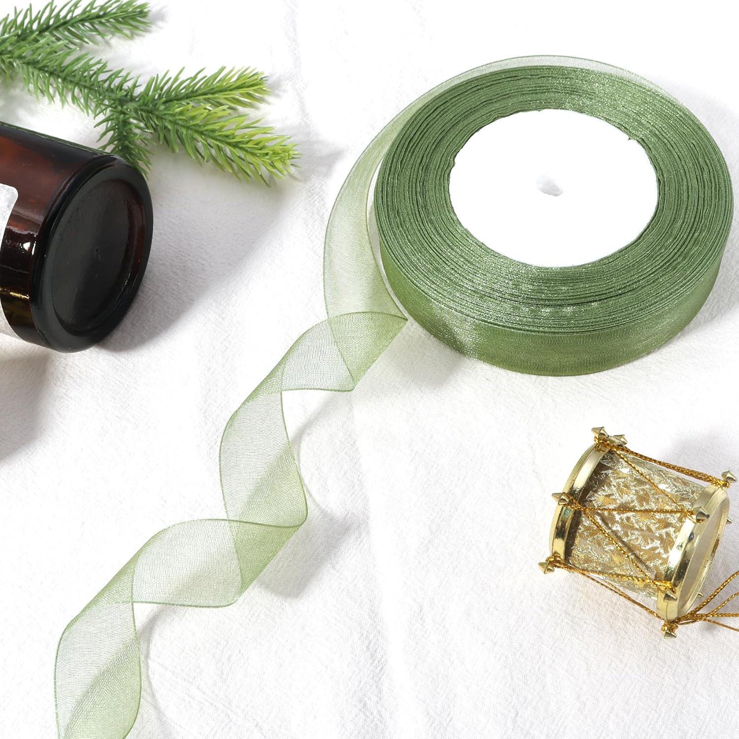 Sage Green Organza Ribbon - Sheer Chiffon Mesh For Crafts & Gift Wrapping