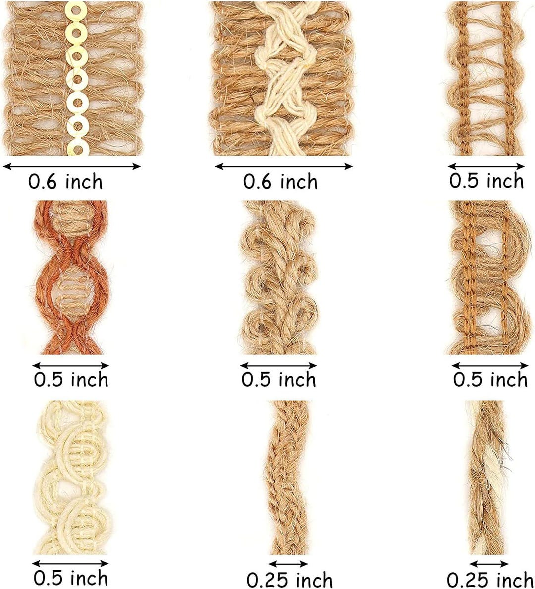 9 Rolls Jute Ribbons Lace Craft Ribbon 18 Meters for Crafts Wraping ...