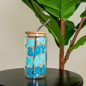 In My Boy Mom Era Glass Cup Gift for Mom, Iced Coffee Cup Gift For Her