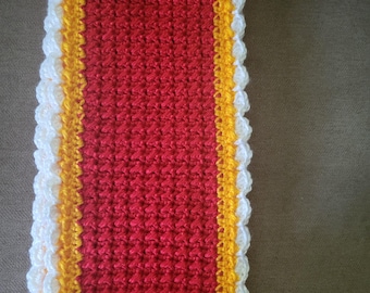 Celebrate Football Season!  Handmade Kansas City Chiefs Scarf made with warm and soft yarn.  Great gift idea.