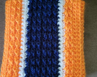Denver Broncos Scarf made with warm and soft yarn.  Celebrate Football Season and your favorite team!  Handmade.  Great gift idea.