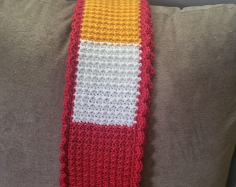 Kansas City Chiefs Scarf made with warm and soft yarn.  Celebrate Football Season and your favorite team!  Handmade.  Great gift idea.