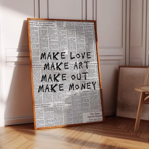 Retro Wall Art, Make Love Make Art Make Out Make Money Print, Love Poster, Dorm Room Decor Aesthetic Wall Art, Print Motivatinal