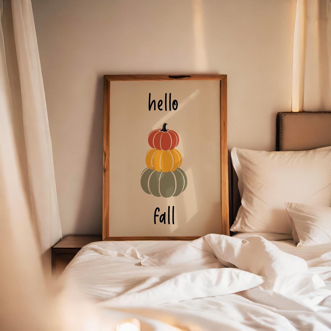 Hello Fall Print, Fall Wall Art, Pumpkin Poster, Autumn Wall Decor ...