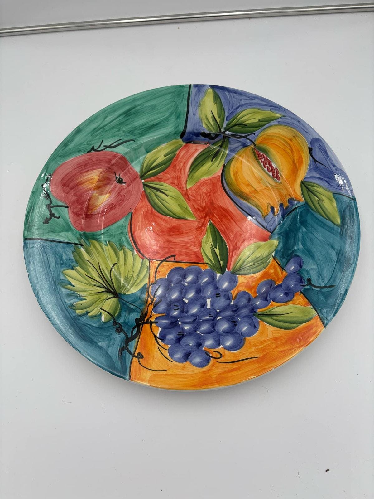 Vtg Italian Collectors 17" Hand Painted Fruit Ancora Italian Plate Platter