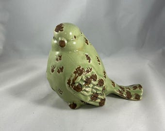 Vintage Antique  Green Brown Chinese Handmade China Porcelain Ceramic Bird Figurine
