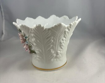 Lefton China Porcelain Hand Painted Floral Bisque W/gold Bottom