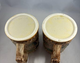 1950年代のヴィンテージ陶器製ガラス加工ビールジョッキ2個セット 日本