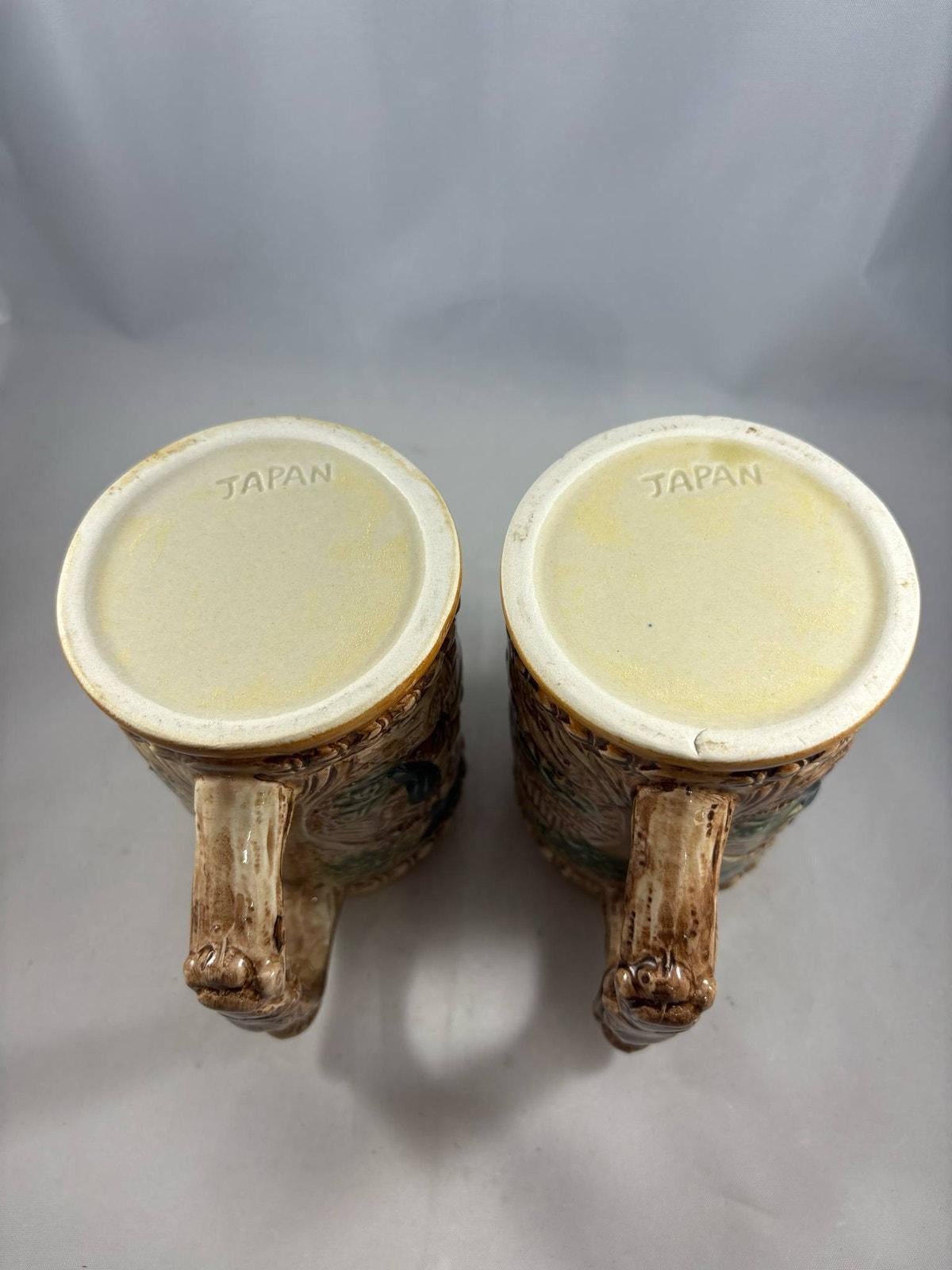 1950年代のヴィンテージ陶器製ガラス加工ビールジョッキ2個セット 日本