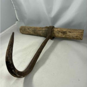Antique Hand Forged Metal Hay Bale/Meat Hook w/Wood Handle