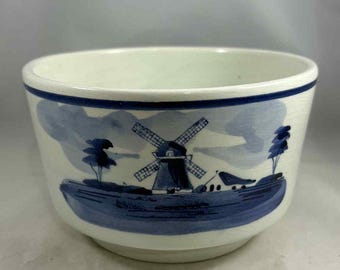 Vtg Delft Blauw Blue Holland hecho a mano pintado a mano molino de viento/velero diseño tazón