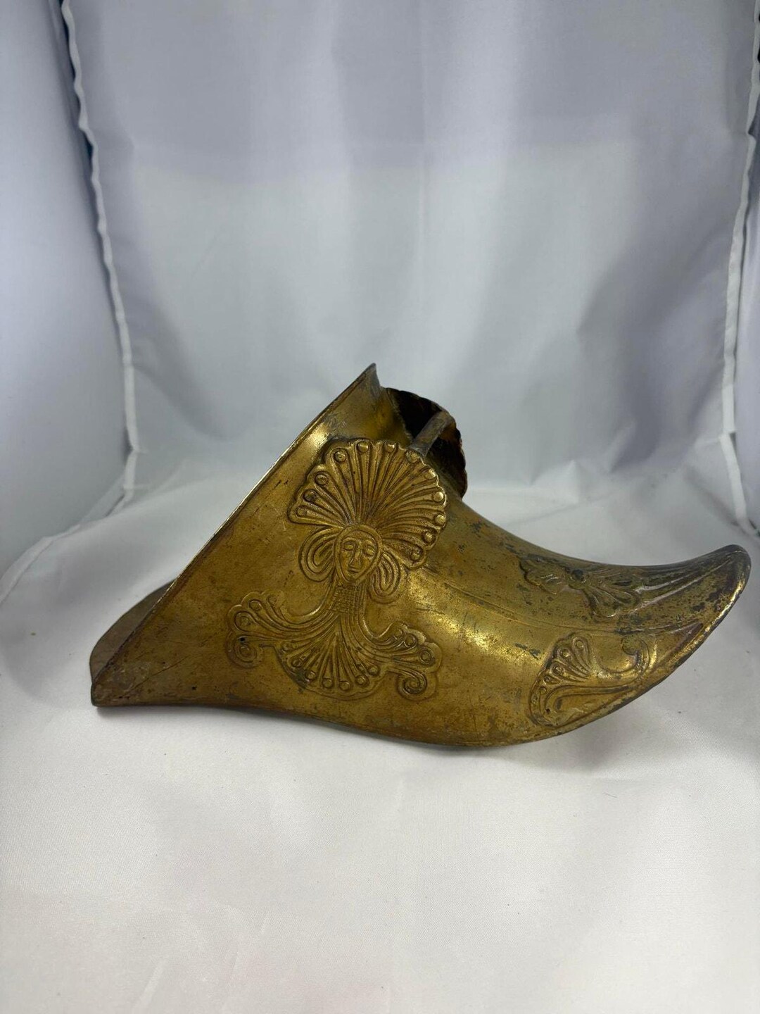 Ancienne Chaussure D'étrier Espagnole Ornée Laiton - 1800 - Unique 11.5 Pouces