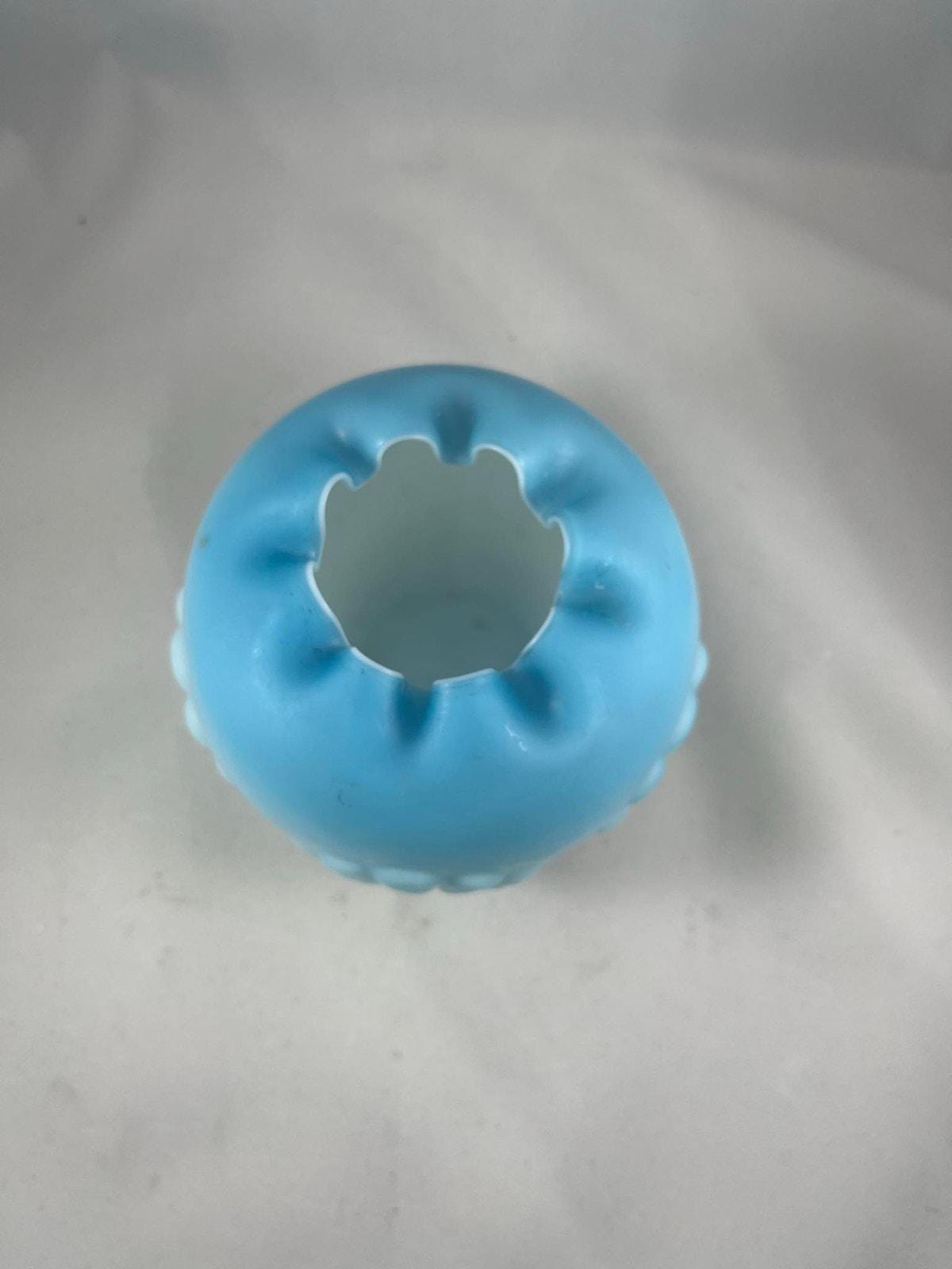 ヴィンテージ フェントン ブルー/ホワイト ローズボウル サテンガラス