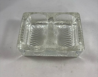 Salero de vidrio prensado vintage, organizador pesado de escritorio