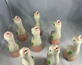 Vtg 1940s Pink Mauve Shawnee Ceramic Pie Bird Vent Whistle Funnel Chimney