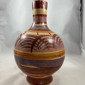 Vtg Mexican Pottery Clay Vase Water Jug Talavera Style Handmade Hand Painted