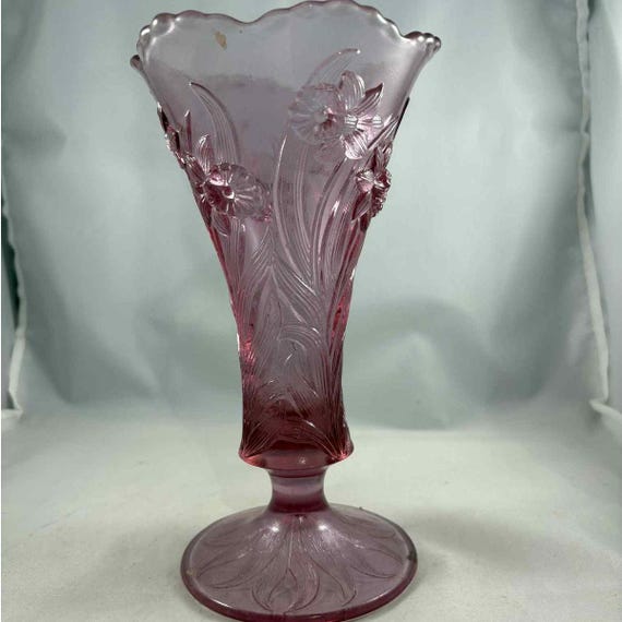 Vtg Fenton Art Glass Dusty Rose Pink/purple Daffodil Vase 95th