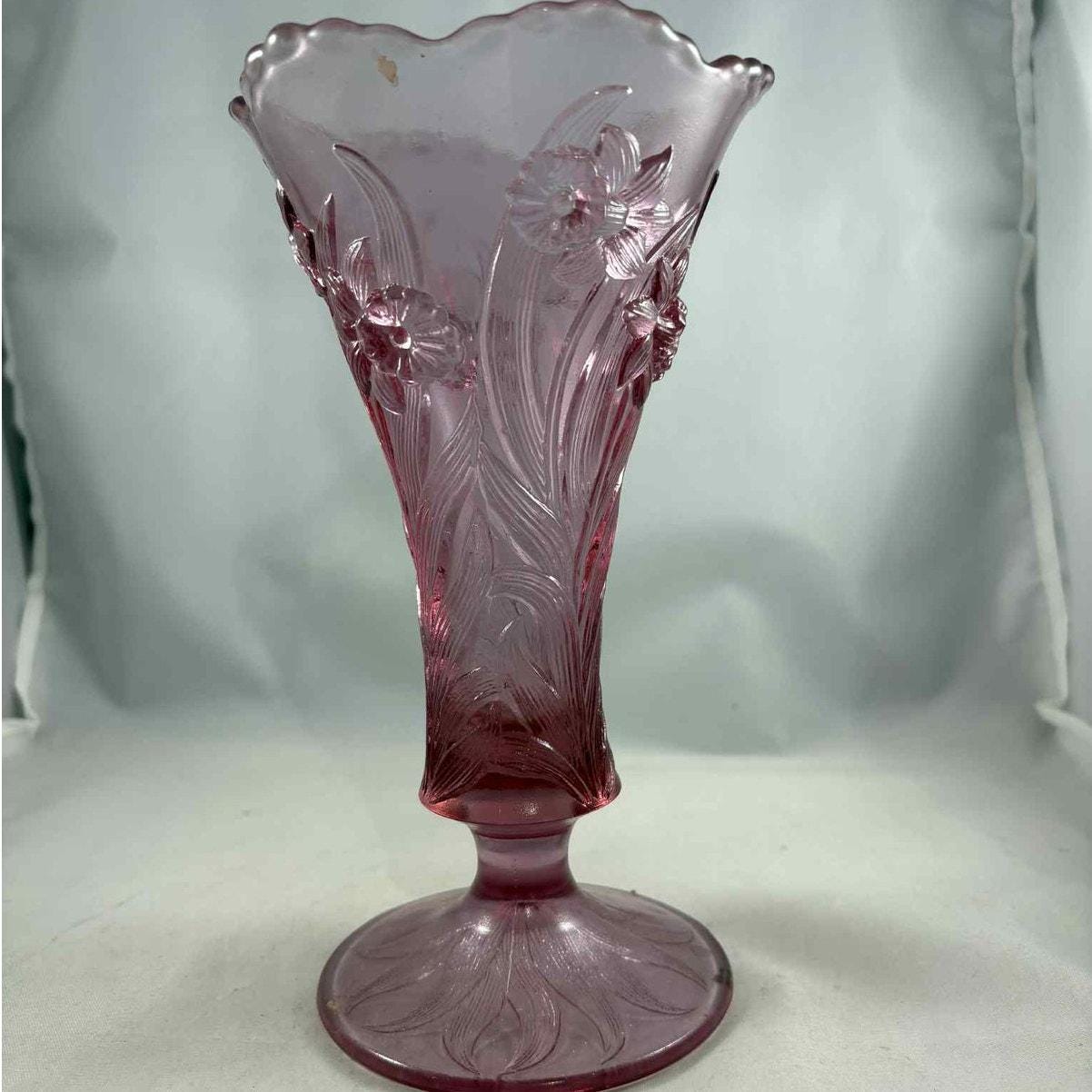 Vtg Fenton Art Glass Dusty Rose Pink/purple Daffodil Vase 95th