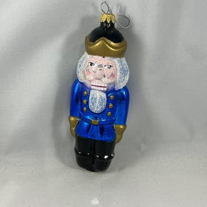 Vtg Lauscha German Blue Nutcracker Glass Christmas Ornament
