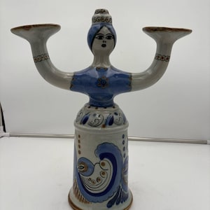 El Palomar Pottery Hand Painted MX Tonala Pottery Two-Armed Candelabra Ken Edwards
