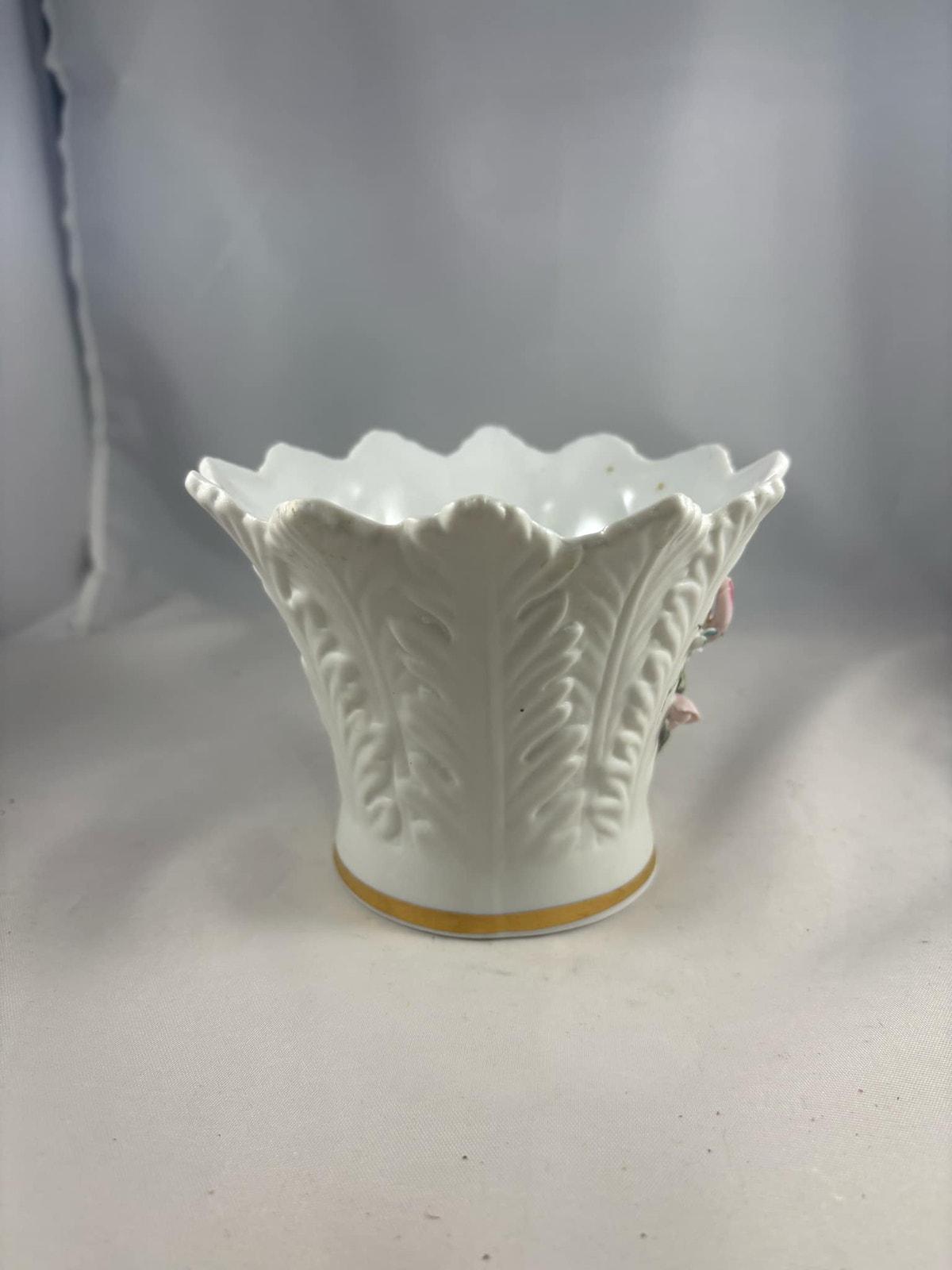 Lefton China Porcelain Hand Painted Floral Bisque W/gold Bottom