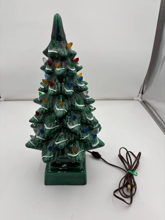 VTG Schimmer elektrische keramische Weihnachtsbaum-Schnee bedeckt bunte Lichter