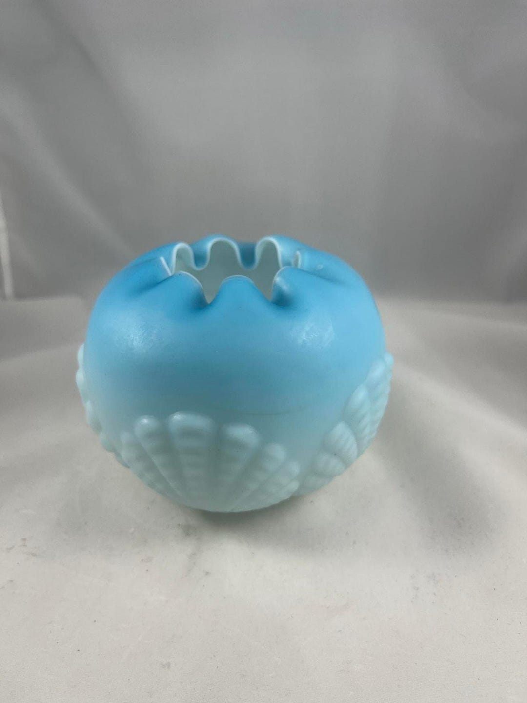 フェントン ブルーボウル ヴィンテージ フェントン ブルー/ホワイト ローズボウル サテンガラス