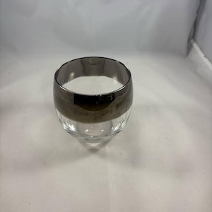1960s Dorothy Thorpe Roly Poly Glass Barware Round Shape w/Silver/Platinum Rim