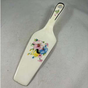 Espátula vintage para torta/bolo em cerâmica da Harker Pottery com estampa de papoulas orientais.