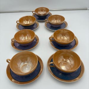 Set of 7 1920s-1930s Japanese Takito TT Porcelain Lusterware Tea Cups/Saucers