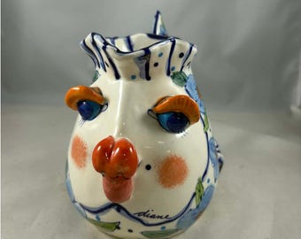 2002 Diane Artware Kissy Fish Creamer Pitcher Whimsical Fish Prominent Lips