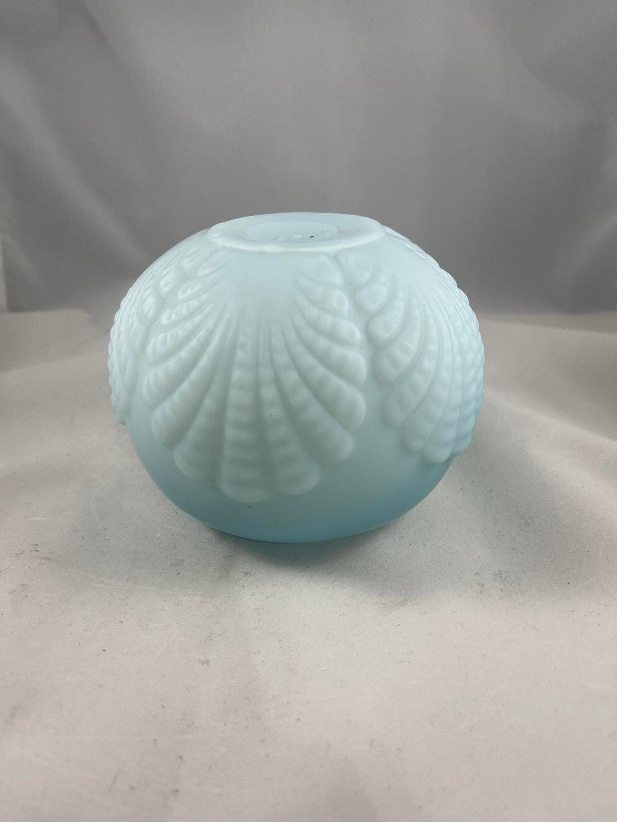 ヴィンテージ フェントン ブルー/ホワイト ローズボウル サテンガラス